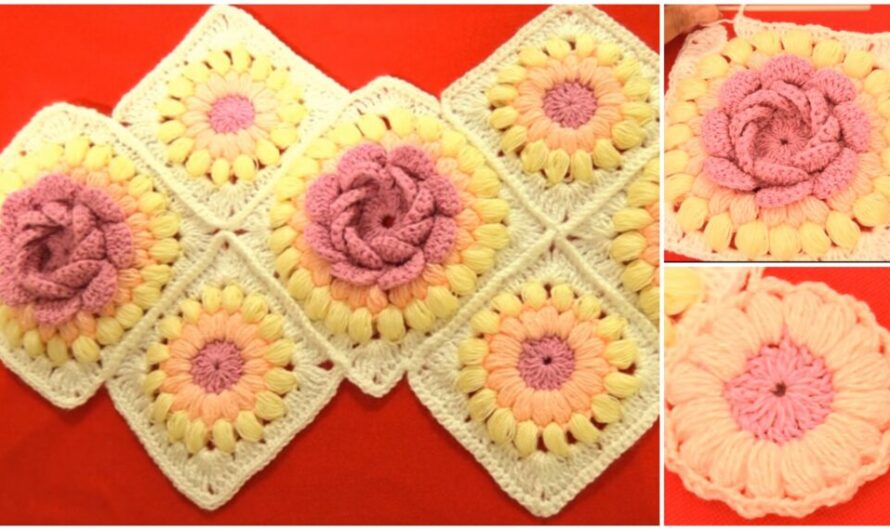 CROCHET SQUARE WITH FLOWER