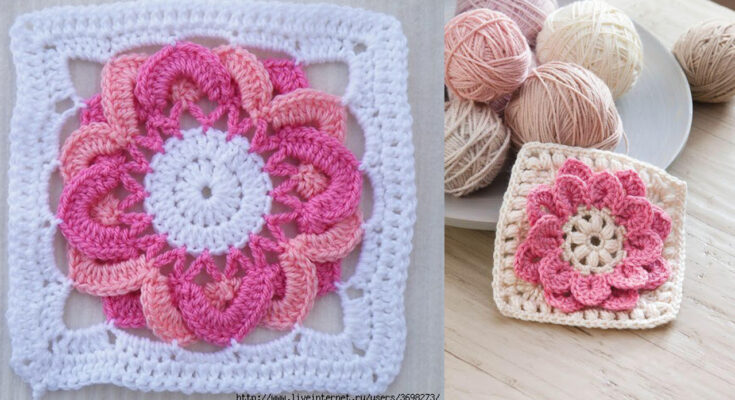 Crochet flower afghan square + Video Tutorial