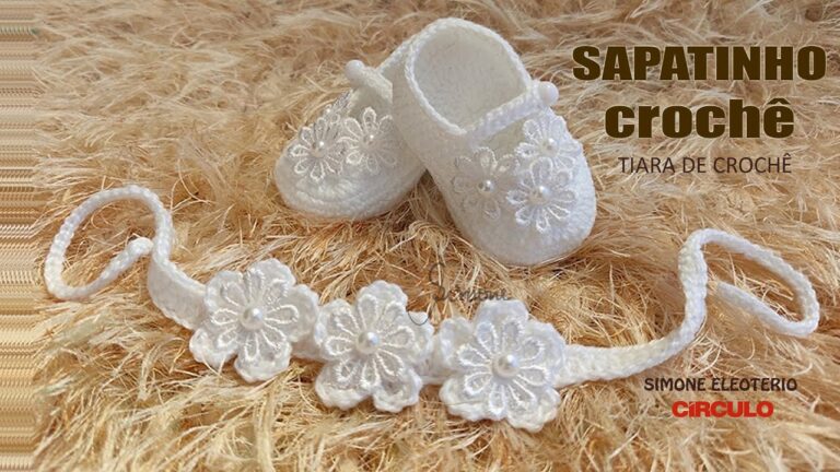 CROCHET LOVELY BABY SHOES WITH BEADS AND FLOWERS