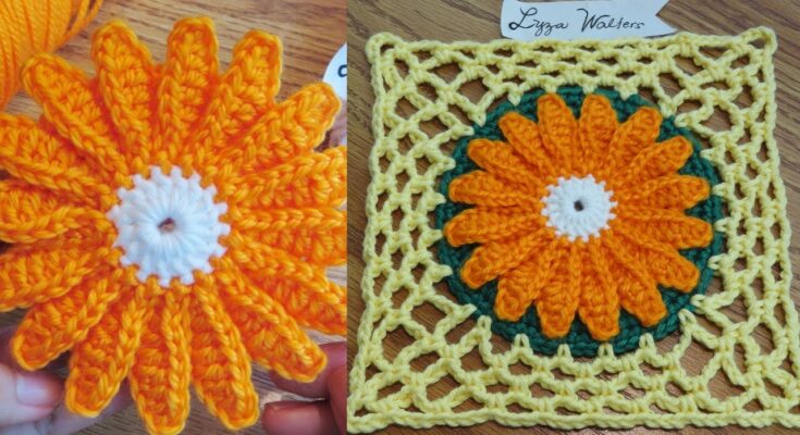 Crochet Square Motif – Daisy Flower