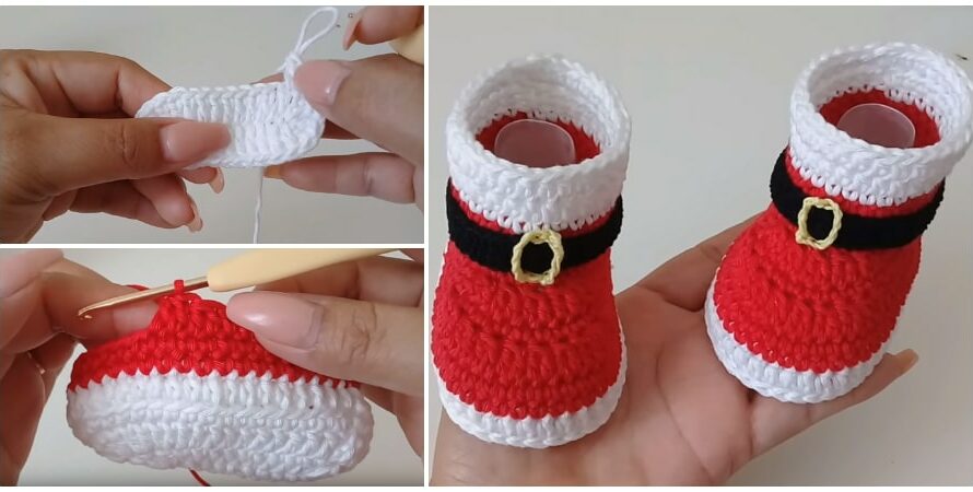 Crochet Baby Santa Boots | Video tutorial