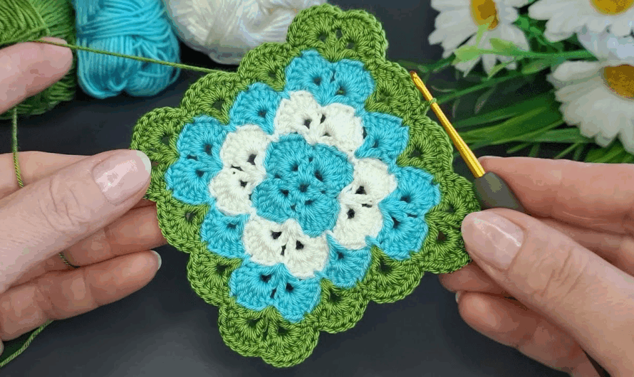How to make crocheted knitted blanket motif | Video Tutorial