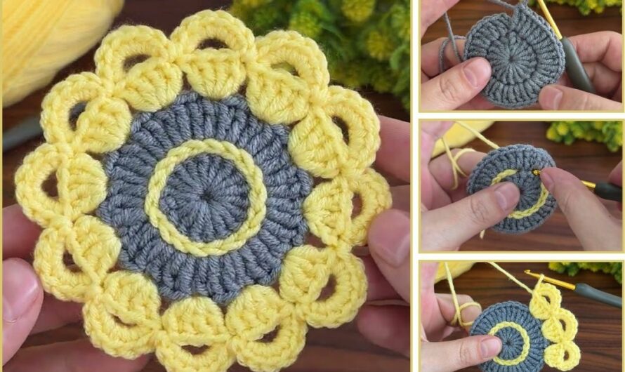 How to Make a Crochet Coaster with a Yellow 3D Flower 🧶🌸🌸