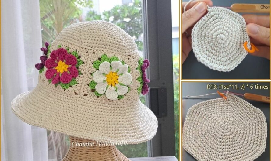How to make Crochet Granny Square Flower Hat Tutorial 🧶👑🧢
