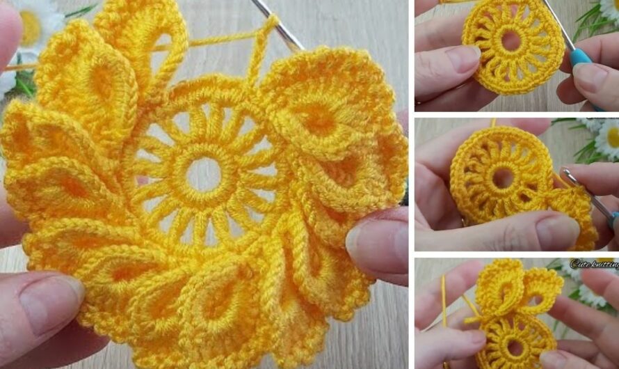 How to make a crochet coaster 3d flower yellow color 🍀🌺🌺