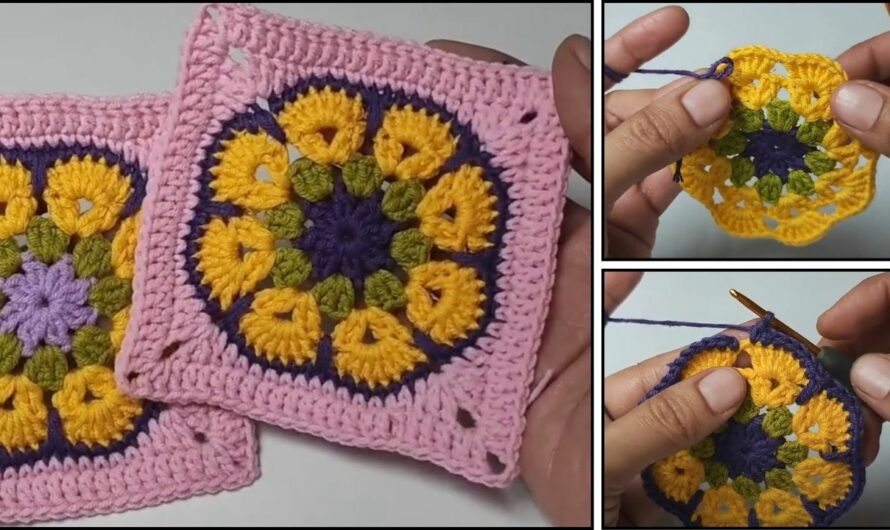 How to Crochet This Colorful Flower Square Step by Step🧶✨💖🌺🌸