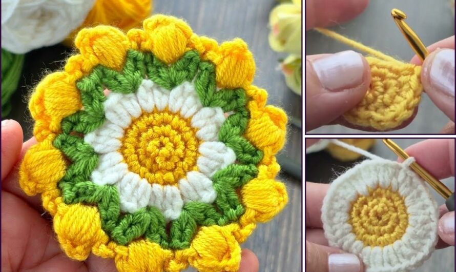 How to Crochet a Multicolor Flower Motif for Beginners🧶🧶🏵🏵🏵