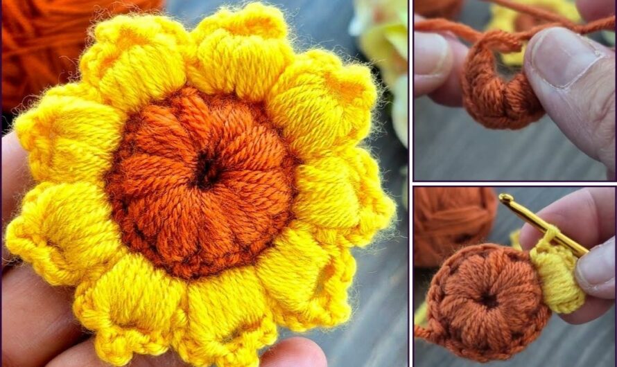 How to Crochet a Sunflower Motif for Beginners🧶✨🏵🏵🏵
