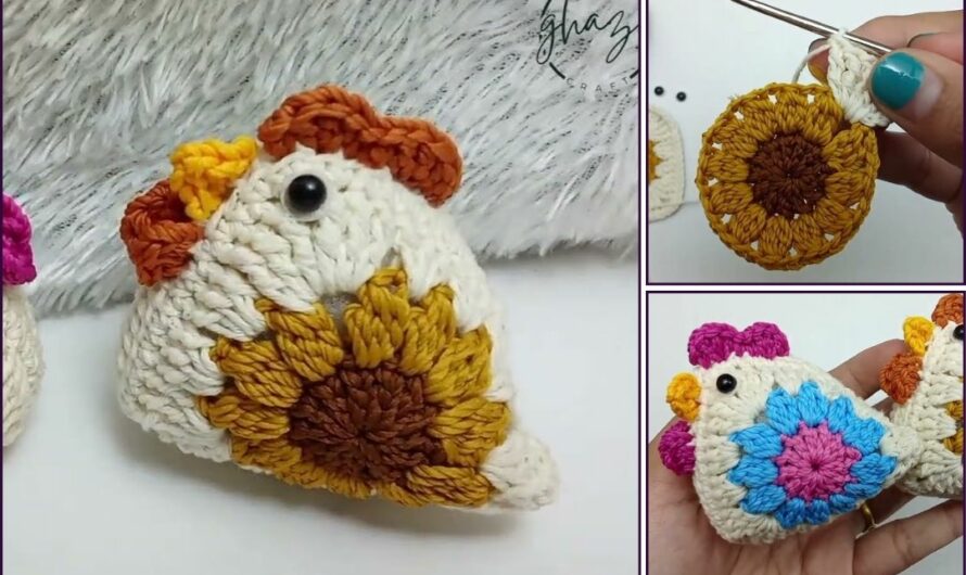 How to Crochet a Cute Chicken Mini Square🧶🐓🐓✨✨