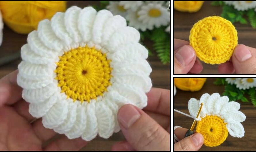 How to Crochet a 3D Flower Motif: A Detailed Tutorial🧶🧶🌸🌸🌸🏵🏵