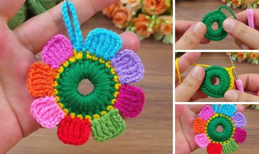 How to Crochet a Cute Flower Keychain: A New Pattern for Beginners🧶🧶✨🔑🌸🌸🌸