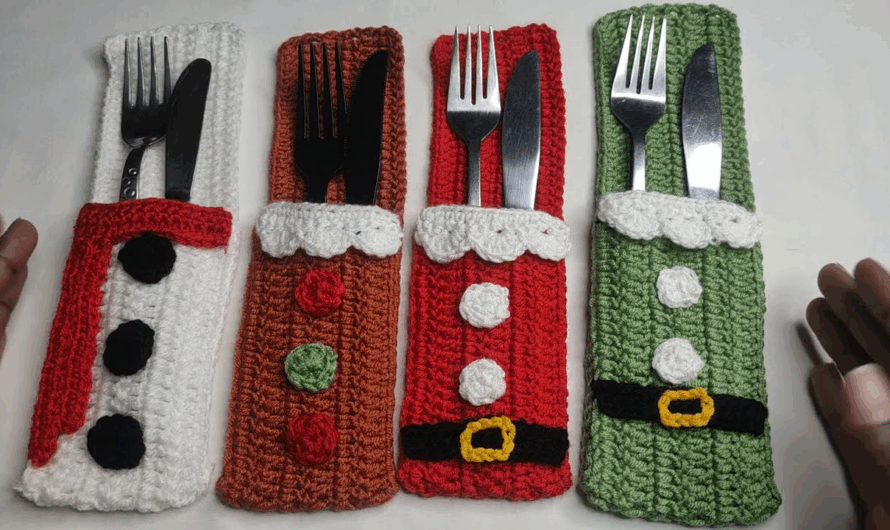 How to Crochet a Christmas Cutlery Holder: A Detailed Tutorial🧶🧶💖💖✨✨