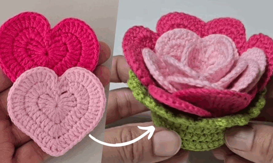 How to Crochet The BEST 3-in-1 Crochet Rose Pot, Coaster, Heart🧶✨🌹🌹💖💖