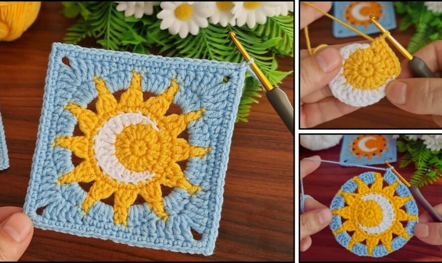 How to Crochet “Sun and Moon” Granny Square🧶✨💖🌞🌞🌞
