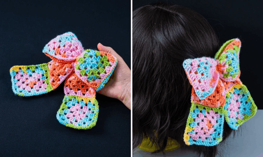 How to Crochet Granny Square Bow easily✨💕💕🎀🎀🎀