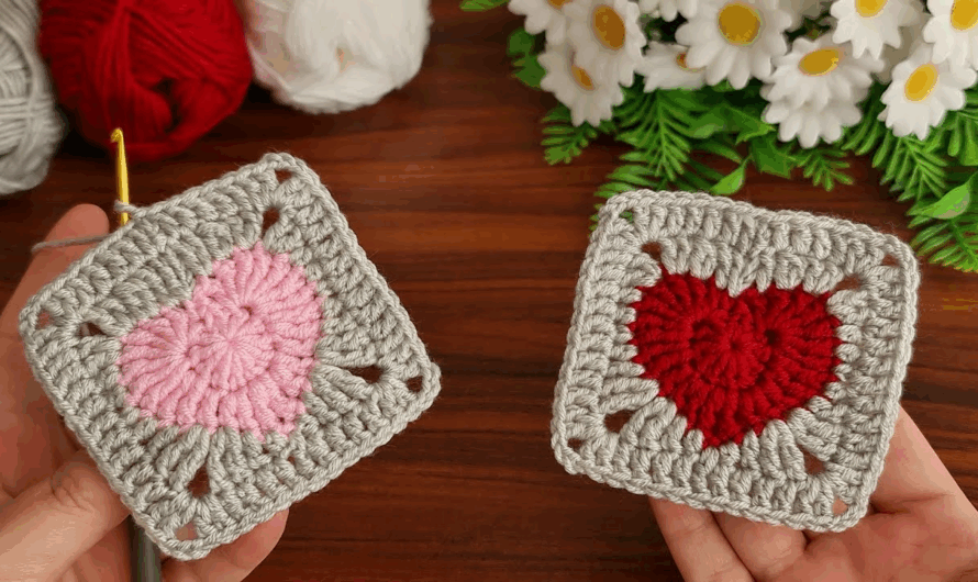 How to Crochet “Heart” Granny Square✨🧶✨💕💖💖