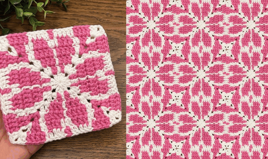 🌸 Pink Blossom Crochet Square Tutorial (Beginner Friendly)💖✨🌺🌺