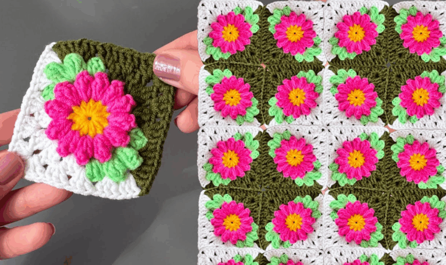 How to crochet a multi-colored floral motif🧶✨💖🌸
