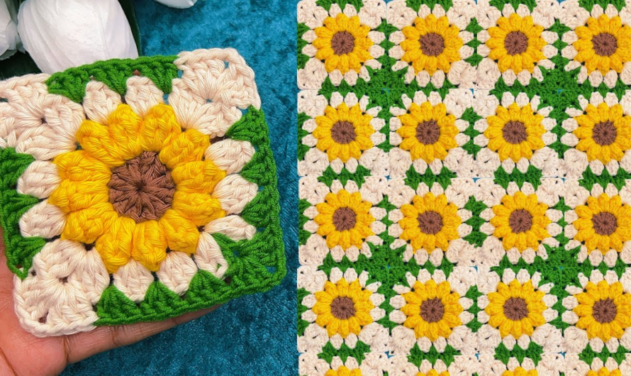 🌻 Easy Sunflower Crochet Square — Step-by-Step (Beginner Friendly)🌻🌻💕