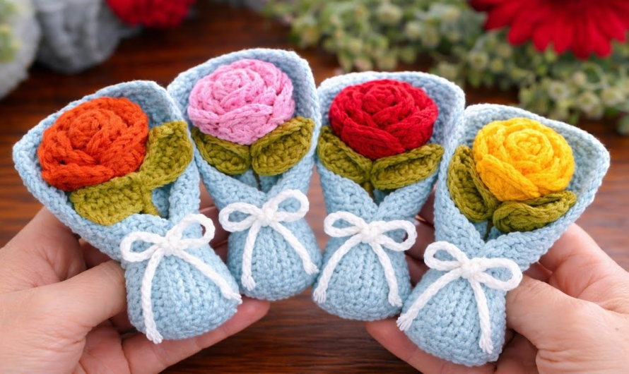 How to Mini Crochet Rose Bouquet🌷🌷🌷