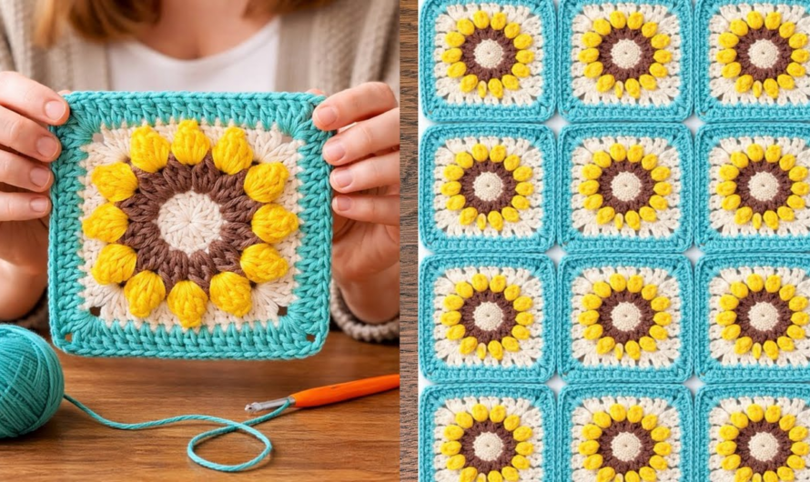 😍Simple Sunflower Granny Square Pattern, Perfect for Blankets🌺💕