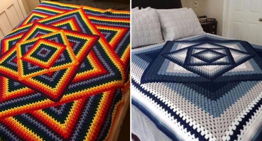 💖💕Squared Diamond Granny Throw Crochet Free Pattern