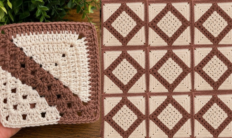 💕💕Crochet Granny Square Blanket Tutorial-Elegant Geometric Design😍