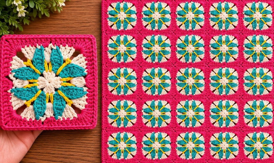 💕✨Elegant Bloom Crochet Square with Textured Petals