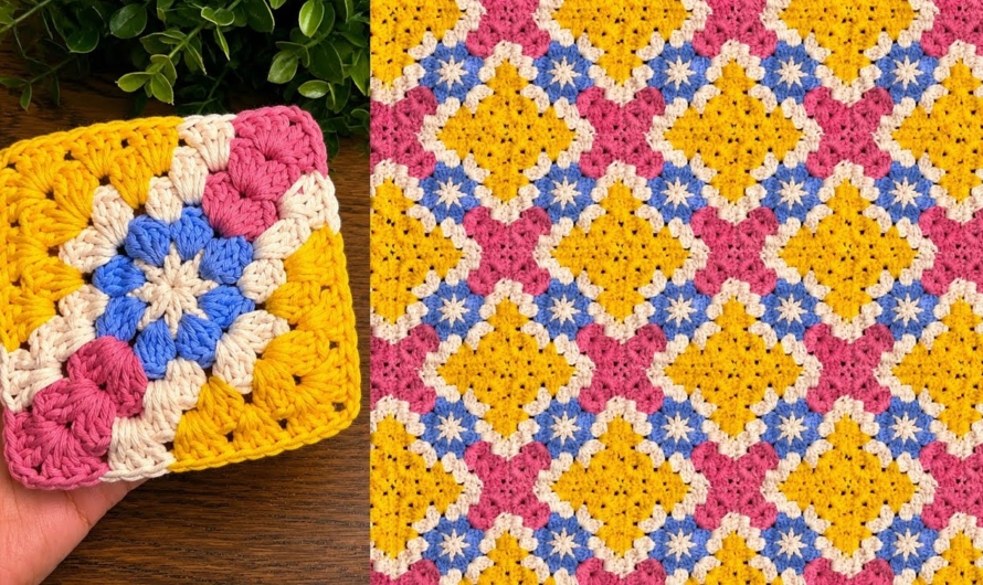💖😍Crochet Granny Square Motif for Blankets, Pillows & Bags