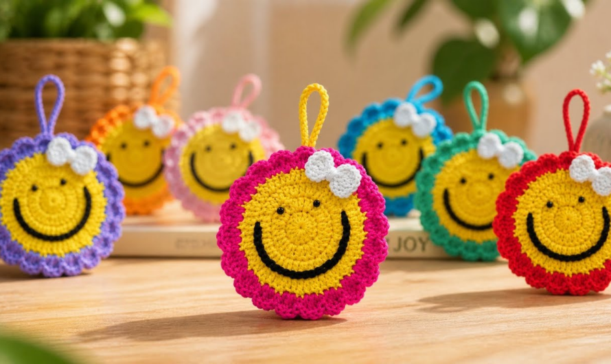 😍😍Crochet Smiley Flower Keychain 💕