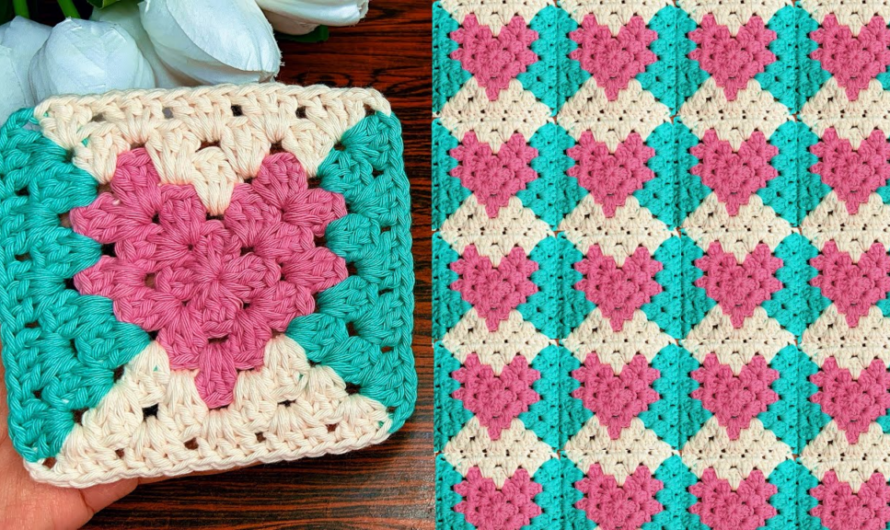 💕Crochet Heart Granny Square 💗 Valentine’s Day Special
