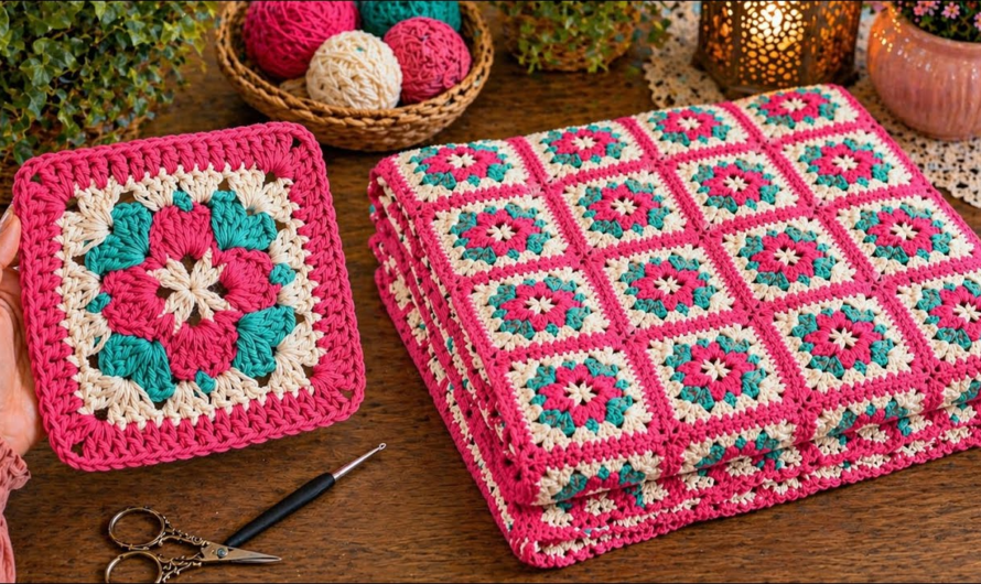 Stunning Crochet Square – Simple & Elegant Design😍💕🌺