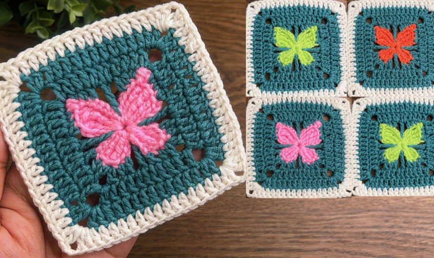 💕How to crochet granny square butterfly 🦋,very easy tutorial for beginners