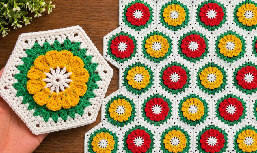 💖🌸Stunning 3D Floral Hexagon Crochet Pattern for Blankets & Bags