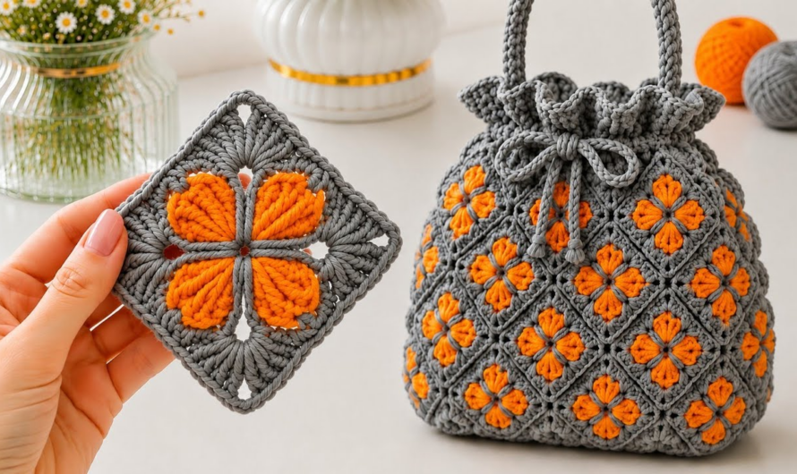 💖🌺👜Crochet Flower Square Into a Stunning Bag