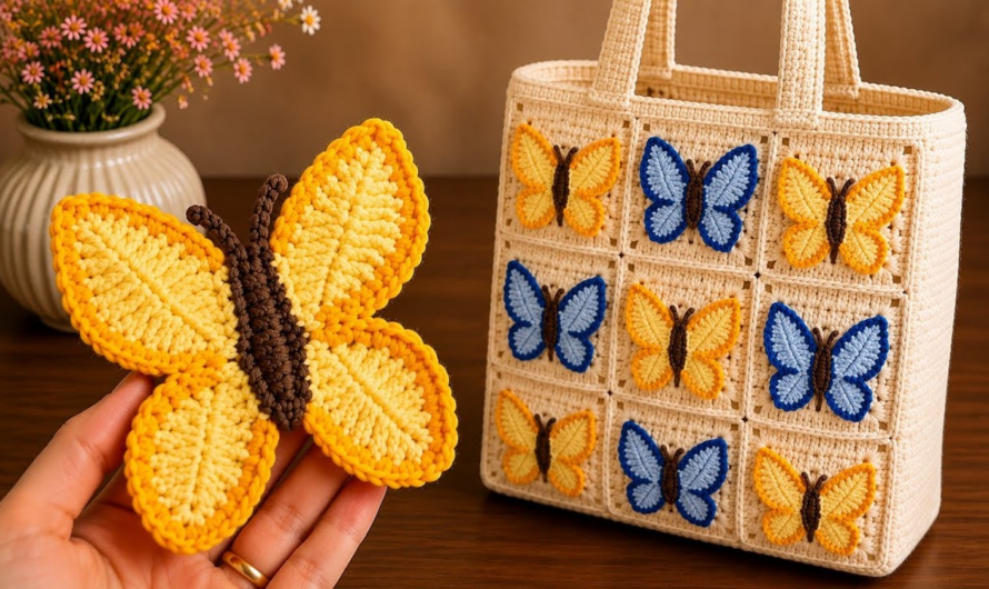 💖✨Crochet Butterfly Square Tote Bag | Blanket, Table Runner & Coaster