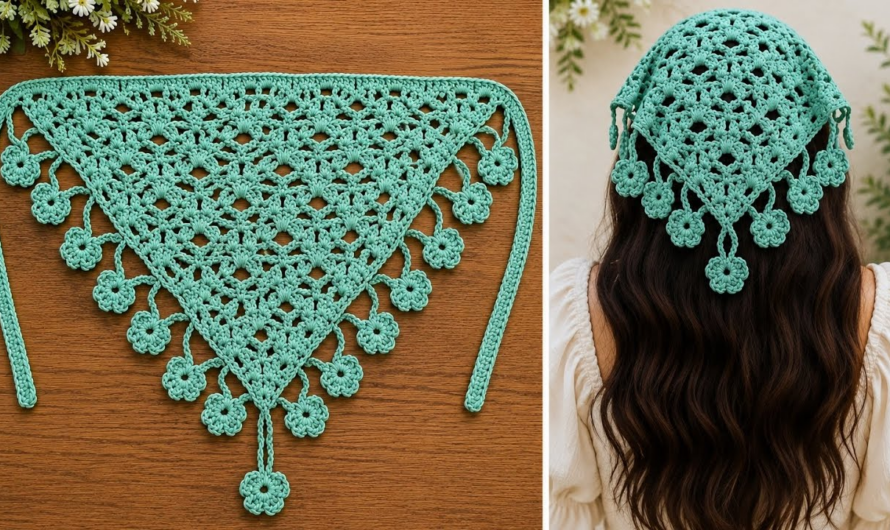 How to Crochet a Floral Bandana-Easy Summer Headscarf